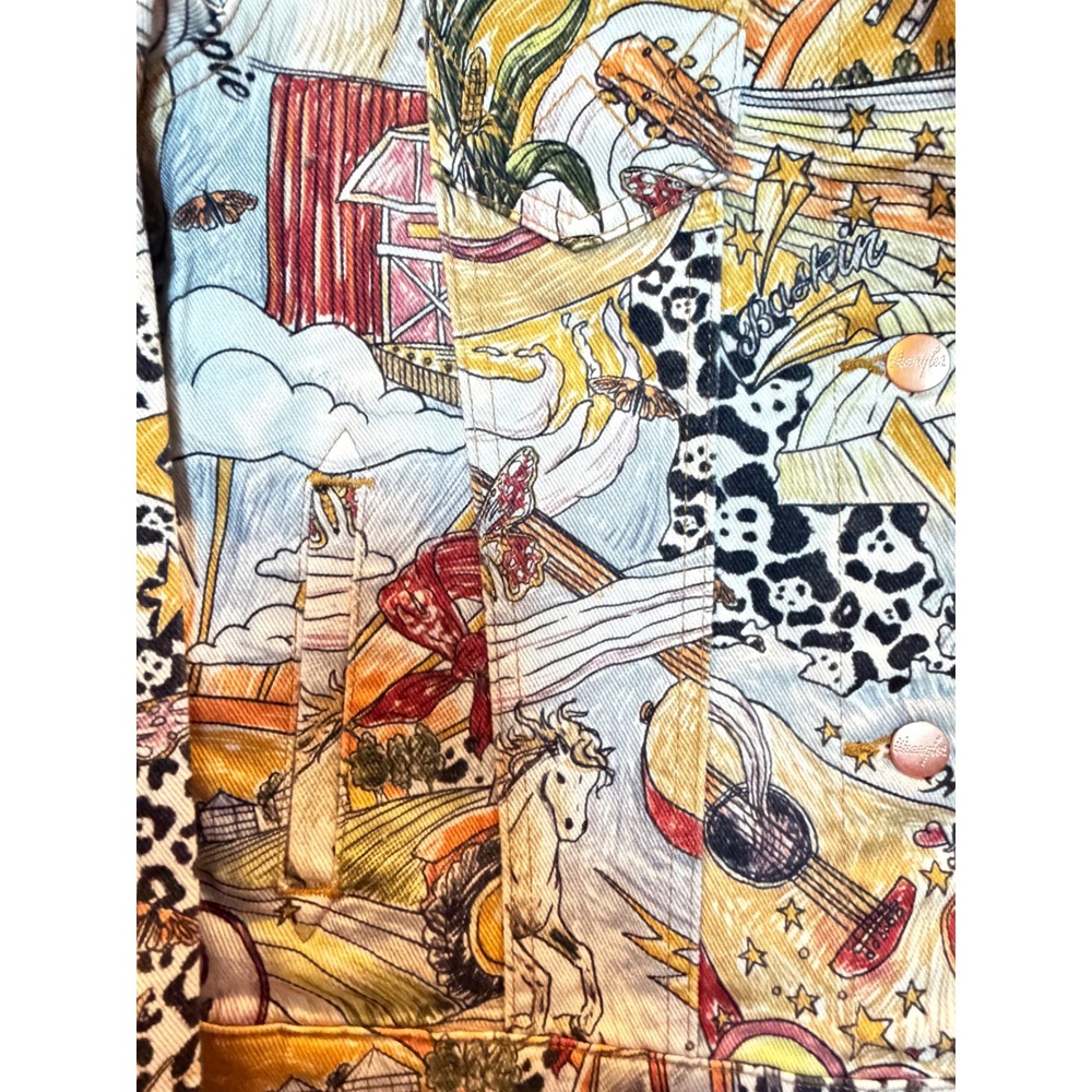 Wrangler x Lainey Wilson Girls XL Denim Jacket Hillbilly Hippie Collage Print - Picture 2 of 8
